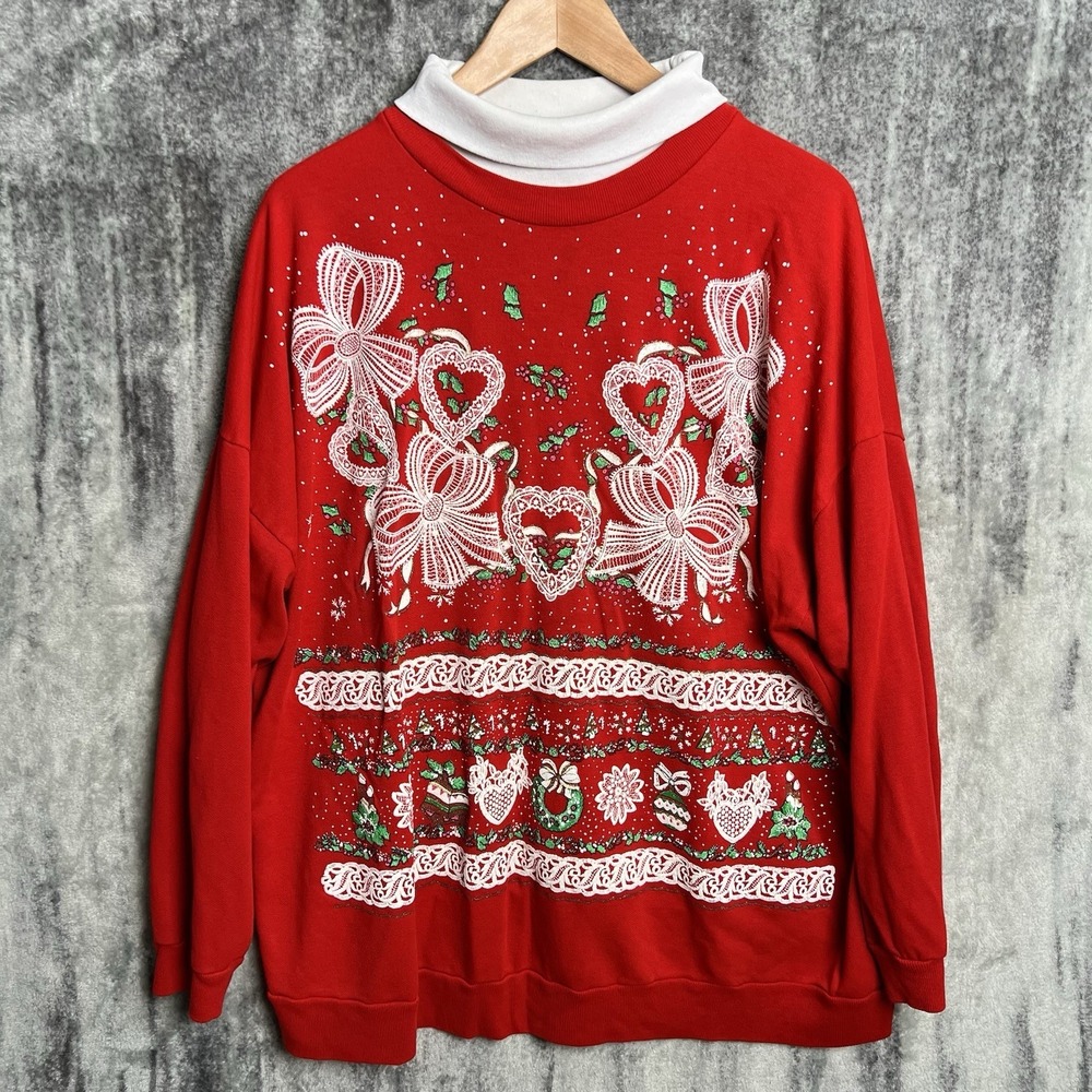 Vintage 90s Red Holiday Nut Cracker Size 2XL AOP Christmas Collar‎ Sweater